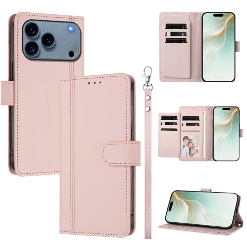 Coque iPhone 16 rose style portefeuille en cuir pour vos sorties