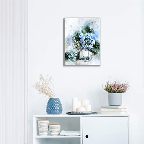 Canvas Wall-Art For Bathroom Bedroom Office Living Room Decor, Paintings Framed Modern Farmhouse Wall Art, Blue Flower Wall Decor Picture Artwork For Home Art Prints With Wood Frame Size 12" X 16" #TOP1