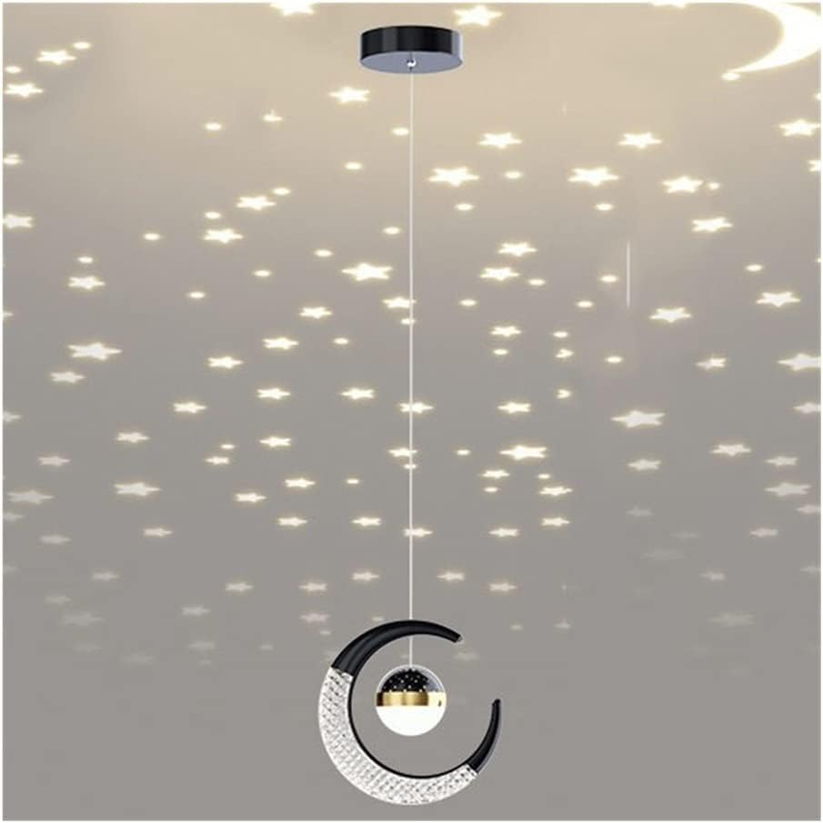 Creative Moon Chandelier Full Starry Projection Hanging Light for Bedroom, Kids Room, Restaurant Acrylic Decorative Modern Hanging Lamp/Black