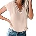Xmiral Top Casual da Donna con Scollo a V Estivo Camicetta con Patchwork di Pizzo Top a Maniche Corte T-Shirt Tinta Unita Blusa Scollo V (L,Rosa)