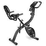 Folding Exercise Bike Indoor Cycling Bike Magnetic Resistance Upright & Recumbent Bikes 3 in 1 with Arm Bands Pulse Monitor for Adults Home Office Cardio Workout - Foldable Black