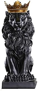 TYGJB Resin Black White Crown Lion Sculpture Statue Crafts Home Desk Decoration Geometric Resin Wild Statue Craft (Black)