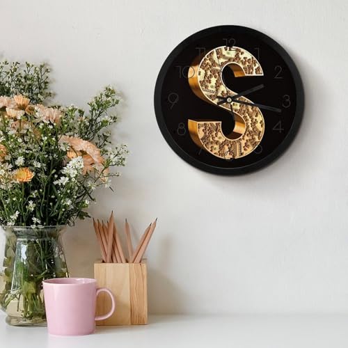 Horloge murale à quartz silencieuse ronde dorée decorative