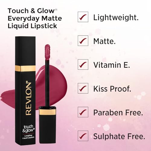 Image of Revlon Touch & Glow Everyday Matte Liquid Lipstick|Lightweight, Transferproof, Kiss Proof, Non Sticky infused Vitamin E|Parabeen & Sulphate free -Duchess Berry