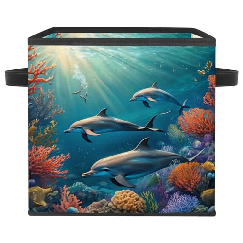 Boîte de rangement pliable motif dauphin, grand cube de maison durable - 2