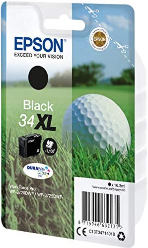 Epson 34XL Black Golfball Genuine High Yield, DURABrite Ultra Ink Cartridge