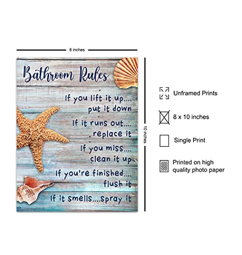 Beach Bathroom Decor - Coastal Nautical Rustic Bathroom Decor -Starfish, Seashells Restroom, Bath Art - Ocean, Sea House Wall Art, Home Decoration - Unique Shabby Chic Gift - Blue Sign 8x10 print - Image 2