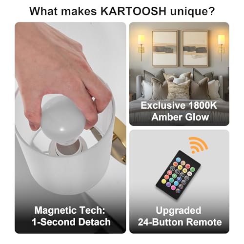 Image of KARTOOSH Battery Operated Wall Sconce Set of Two, Wireless Rechargeable Wall Light with Remote Control, Dimmable, 4 Color Temperatures, RGB, Timer, for Living Room,Bedroom,Entryway, Gold, 20.6 Inch