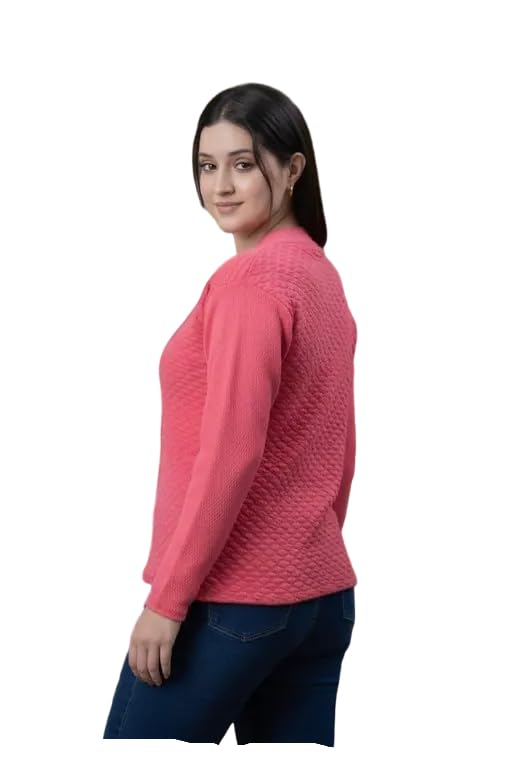 Winter Soft Knit Solid Pink Button Closure Pullover for Women-picture-27