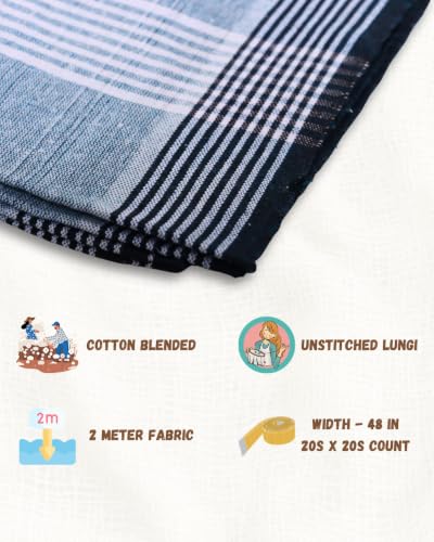 Image of Self Design Blended Solid cotton lungi for men | Daily Wear, Home Wear & Relaxation | 2 Meter | Unstitched