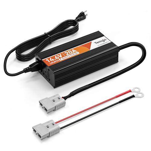 14.6V 20A LiFePO4 Battery Charger, Fast Charging Lithium Battery Charger with Smart Activation, LED Indicator, Wire Lugs & Full Protection