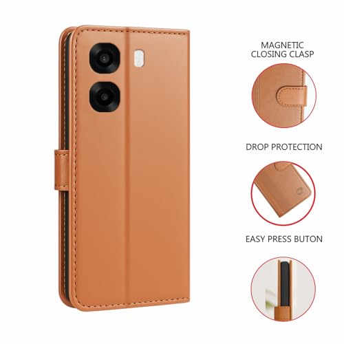 Image of AIBEX Shock Proof Flip Compatible for Oppo A6S 5G / Oppo K14X 5G / Oppo A6X 5G Flip Cover Leather Finish | Inside TPU with Card Pockets | Wallet Stand | Complete Protection Flip Case Brown