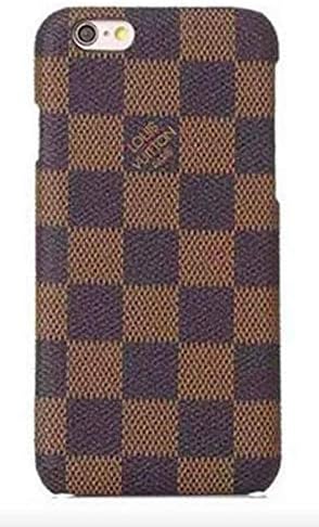 iPhone Luxury Designer Case, High Fashion Slim Durable Faux Leather Textured Checkered Case for iPhone X & XS (Brown, iPhone X & XS)