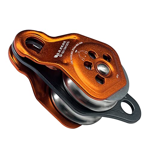 S.e.peak 30Kn Upgraded Rescue Double Pulley Sheave With Swing Plate,Ce High Strength Pulley For Backyard Zipline,Climbing, Rock Rescue Lifting, Hauling, Fit Rope Up To 13 Mm/Holds Up To 6750Lbs,Orange #TOP2