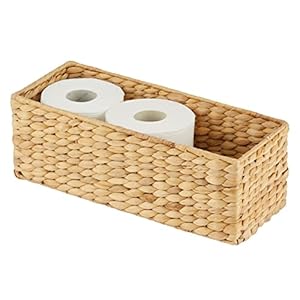 mDesign Woven Hyacinth Narrow Bathroom Toilet Roll Holder Storage Organizer Basket Bin – Rectangle Containers for Bathroom, Toilet Tank – Hold 3 Rolls of Toilet Paper – Natural/Tan