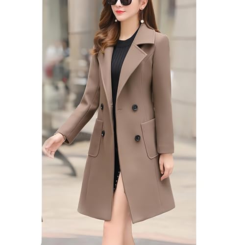 Women's Long Pea Coats Double Breasted Overcoat Fall Trench Coat Warm Elegant Thick Lapel Pocket Fashion Winter Coat2