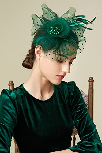Babeyond Fascinator Hats For Women Tea Party Hat Kentucky Fascinators Headband Derby Hats Wedding Flower Feathers Hair Clip Dark Green #TOP3
