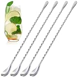 4 Pcs Bar Spoon Cocktail Mixing Spoon β 12'' Long Stainless Steel Cocktail Stirrers with Polished Surface, Easy to Clean β Great for Professional and Home Use, Practical Gift for Drink Mixing Lovers
