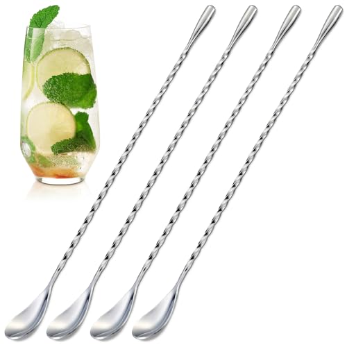4 Pcs Bar Spoon Cocktail Mixing &ndash; 12'' Long Stainless Steel Cocktail Stirrers with Polished...