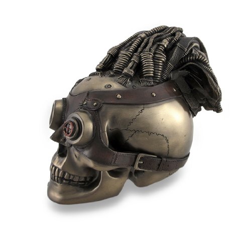 Veronese Design Bronzed Steampunk Skull Sculptural Industrial Statue #TOP1