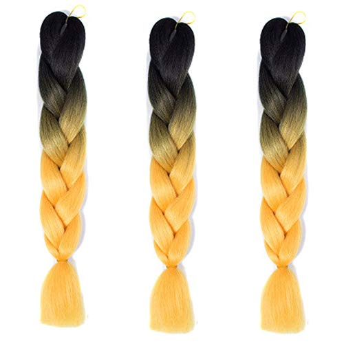 Feibin 30色 ウィッグ エクステンション 3本セット ブレイズ 編み込み グラデーション 三つ編み ヘアアクセサリー 盛りアップ つけウィッグ かつら 毛束 ウィッグ つけ毛 ヘアアクササリー ヒップ ホップ レゲエ ダンス ヘアアレンジ (6#ブラウン)