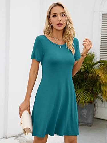 Image of KORSIS Summer Women's Dress Casual T-Shirt Short Sleeve Dresses Swing Flowy Beach Vacation Work Sundress with Pockets