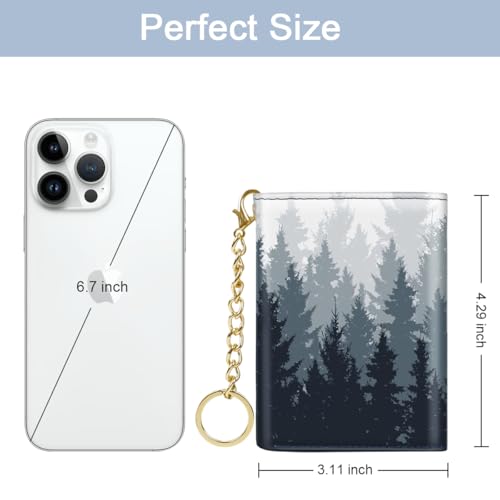 Image of Trifold Womens Wallet Small Slim RFID Blocking Card Wallet Cute Credit Card Holder Leather Mini Purse with Cash Pocket 7 Card Slots ID Window, Forest