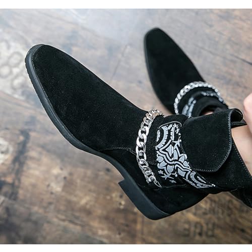 Men's Square Toe Chelsea Boots Dress Ankle Boots Casual Suede Buckle Boots Stylish Personality Chain Leather Shoes3