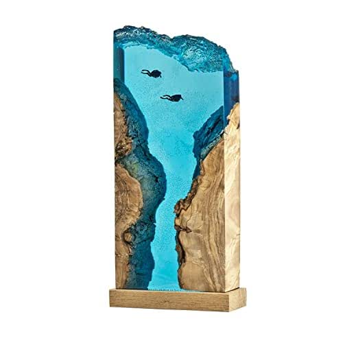 Diving Epoxy Resin Wood Lamp, Scuba Gift, Ocean Theme
