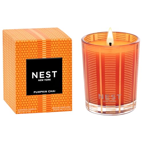 nest new york scented votive candle pumpkin chai - 2 oz - up to 28-hour burn time - reusable glass vessel