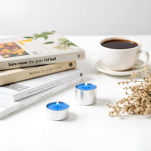 Artisoul 50 Teelichter 4 Stunden, Unbeduftete Paraffin Teelichter, Sauber Brennende Kerzen für Hochzeit, Weihnachten Männerparty Baby Shower Junge Geburtstag Gastronomie & Zuhause Deko, Blau