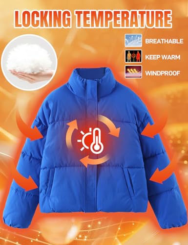 Flygo Womens Cropped Puffer Jacket Zip Up Stand Collar Lightweight Quilted Padded Down Winter Warm Jackets Coats with Pockets2