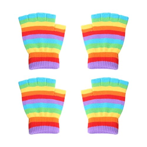 YSDYY 2 Pairs Of Colorful Gloves, Fingerless Gloves, Winter Gloves, Warm Knitted Gloves, Creative Design Gloves, Soft Elastic Gloves