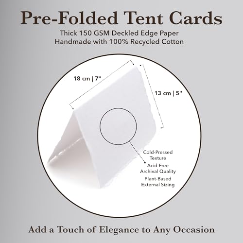Wanderings Handmade White Deckled Edge Blank Greeting Cards - Folded to 5" x7”, 150gsm - 25 Textured Paper Cards - Ideal for Wedding Invitations, Special Occasions, Thank Yous, Menus, Tent Cards - Thumbnail 2