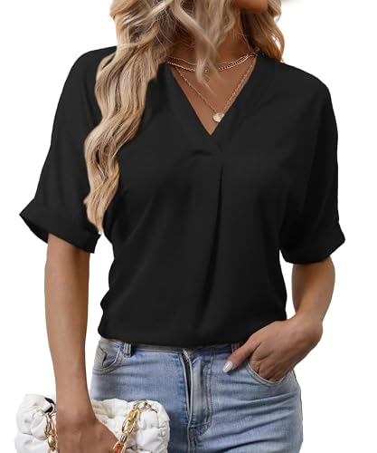 Short Sleeve Blouses for Women Leopard Print Summer Top Dressy Casual Business 3/4 Sleeve Cold Shoulder Chiffon Shirts