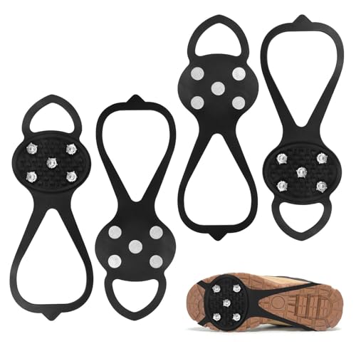 2 Pares de Crampones Nieve Hielo, Crampones Ligeros con 5 Dientes, Crampones Universales para Zapatos, para Hombre y Mujer, para Senderismo, Exterior, Nieve y Hielo (L)