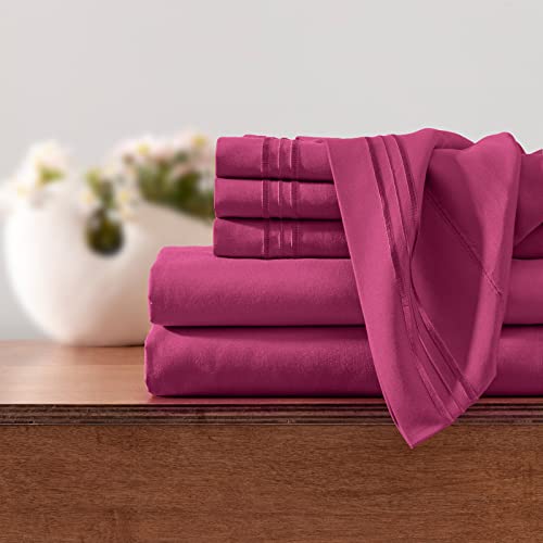 Image of Horbaunal Hot Pink Queen Size Sheet Set - 6 Piece Luxury 1800 Thread Count Bedding Sheets & Pillowcases - 16 Inch Deep Pocket Microfiber Bedding Set - Soft & Wrinkle Bed Sheets