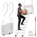 HESMAX Pull Down Wall Mounted Attic Ladder,12 Steps Space Saving Folding Loft Stairs,Fits 112-124 in Ceiling Height, Attic Stairs for Small Home Renovation & Attic Storage Daily Access