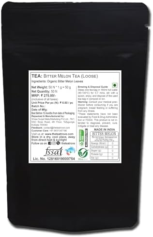 The Tea Trove Organic Bitter Melon Tea, 50g (31 Cups), Earthy Flavor, Hot or Iced