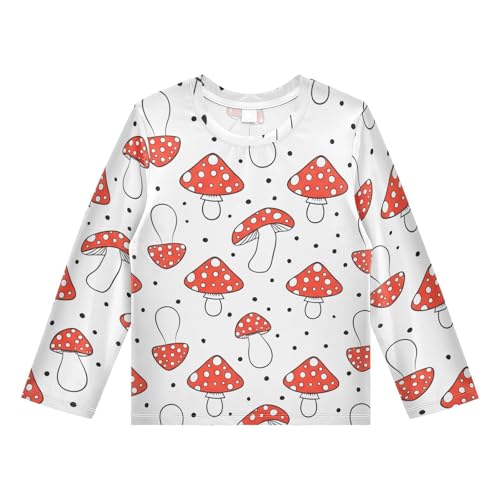 Mushroom Polka Dot White Rash Guard Shirt for Boys Sun Protection Shirt for Swimming Pool Beach UPF50+ 7-8T