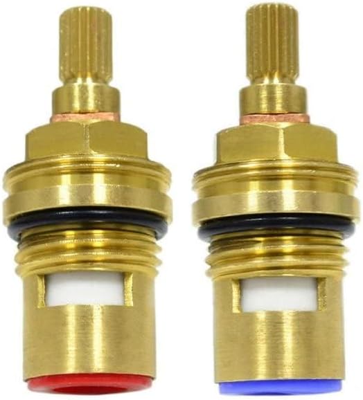 Huashan Replacement Brass Ceramic Disc Stem Cartridge Faucet Valve Quarter Turn 1/2" X 53mm x 12mm spline length 20 teeth(PAIR Hot & Cold) - Image 2