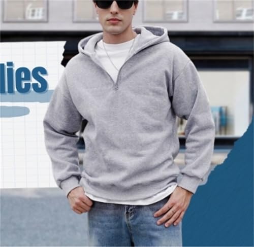 Men's Regular Fit Solid Half Zip Drop Shoulder Essentials Hoodie, Quarter Zip Hoodies Oversized Pullover Loose Fit Sweatshirt2