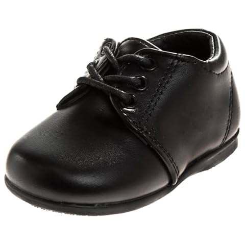 Josmo Baby Walking Shoes Laceup First Step Training Booties - Kids Boys Formal Dress Shoe Loafer Oxford Saddle Learn to Walk - Black (Size 4 Infant) Cover