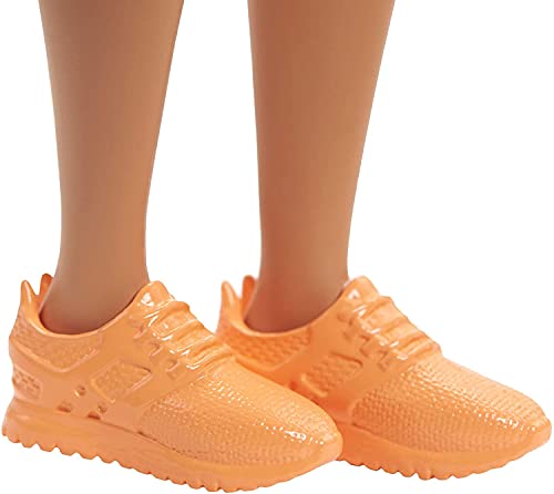 Barbie GYB02 - Fashionistas Puppe 147 (brünett) mit Streifenkleid, orangefarbenen Schuhen und Kette, Spielzeug Geschenk für Kinder ab 3 Jahren – Bild 6
