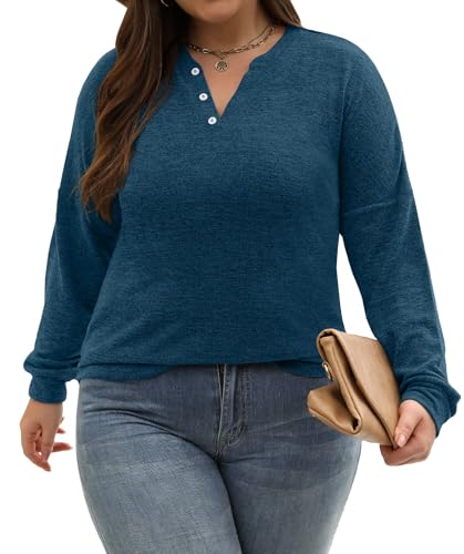 Image of Gloria&Sarah Womens Plus Size Tops Long Sleeve Henley Shirts Fall Fashion Oversized Sweatshirt Tunic Sweaters L-4XL