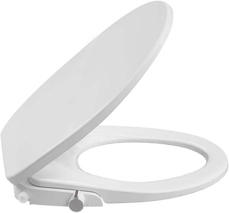 Non-Electric Bidet Toilet Seat with Quiet-Close & Dual Nozzles - Self-Cleaning Elongated Bidet Attachment, Fits Most Standard Round Toilets (17 Inch), White