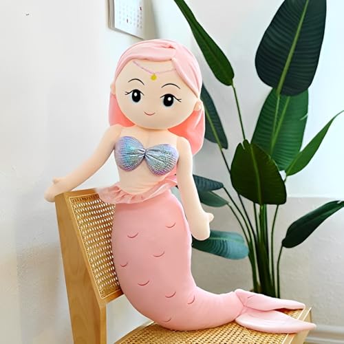 Image of Tickles Mermaid Doll Soft Stuffed Plush Sleeping Clip Leg Pillow for Kids Boys & Girls Birthday Gift (Color: Pink Size: 60 cm)