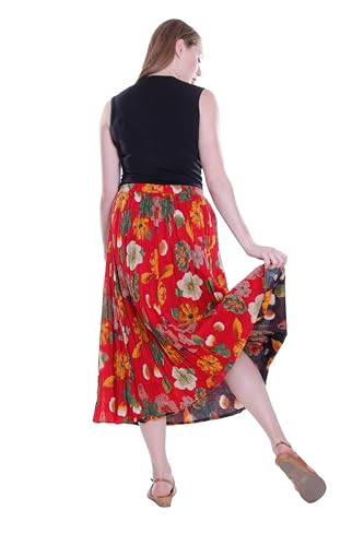 LA CERA Women's Plus Size Crinkled Reversible Printed Skirt, Flowy Midi Skirt, Floral Midi Skirts, 100% Cotton, Machine Wash2