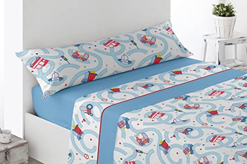 Energy Colors Textil - Hogar Funny Juego Sábanas Estampada Infantil Cama 90 Verano Poliester (Camiones)