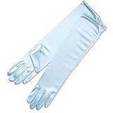 ZAZA BRIDAL 15.5' Long Shiny Stretch Satin Dress Gloves Below-The-Elbow Length 8BL-LT Blue